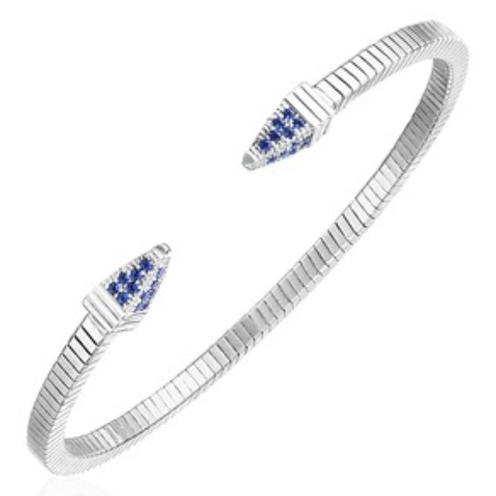 STANDOUT Sterling Silver Spike Cuff Bracelet with Royal Blue Cubic Zirconias